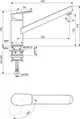 Ideal Standard Küchenarmatur mit schwenkbarem Auslauf und moderner Griffbedienung. Technische Zeichnung mit Maßangaben und Installationsdetails für einfache Montage.